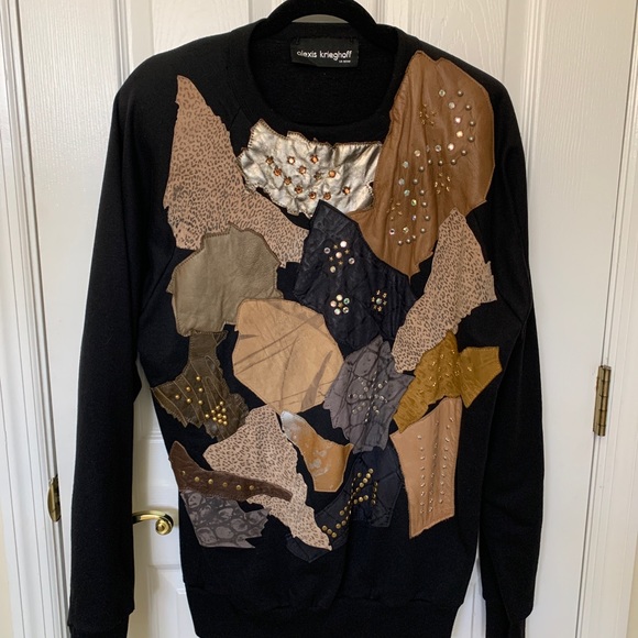 Vtg Alexis krieghoff patchwork top leathers, suedes Rhinestones, brass studs - Picture 3 of 12